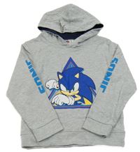 Šedá melírovaná mikina se Sonicem a kapucí 