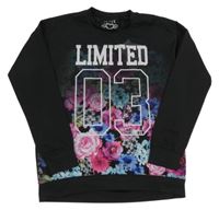 Černá mikina s číslem a nápisem a kytičkami STACCATO