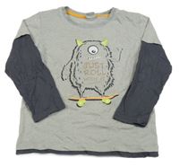 Šedo-tmavošedé melírované triko s příšerkou Kiki&Koko