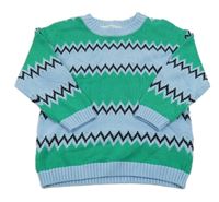 Světlemodro-zeleno-černý vzorovaný svetr H&M