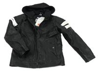 Nové - černá koženková zateplená bunda s odepínací kapucí dopodopo