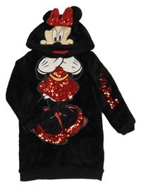 Černé plyšové šaty s Minnie s flitry a kapucí Disney