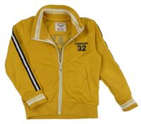 Okrová propínací sportovní mikina s číslem a nápisem a pruhy R&B