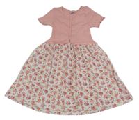 Bílo-růžové žebrované šaty s kytičkami dopodopo