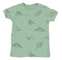Mátové žebrované tričko s dinosaury 