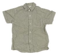 Šedo-bílá kostkovaná košile s nápisy a číslem C&A