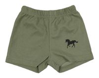 Khaki žebrované kraťasy s koníkem SHEIN