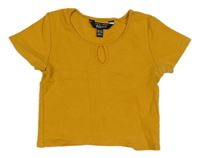 Hořčicové crop tričko s průstřihem New Look