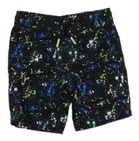 Černo-modro-světlezeleno-bílé skvrnité cargo plátěné kraťasy PRIMARK