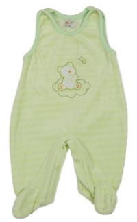 Světlezelené žebrované sametové dupačky s medvídkem 