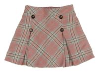 Starorůžovo-tmavošedo-světlemodro-bílá károvano/kostkovaná vlněná sukně s knoflíky Nutmeg