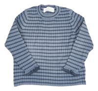 Modro-tmavomodrý pruhovaný žebrovaný úpletový svetr s volánky H&M