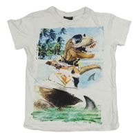 Bílé tričko s dinosaurem na vodním skútru Next