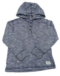 Tmavomodré pruhované triko s knoflíky a kapucí H&M