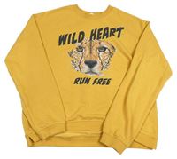 Okrová mikina s gepardem a nápisem H&M