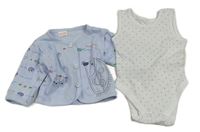 2set - Bílé body s trojúhelníky + světlemodrá propínací lehká mikina s ježky