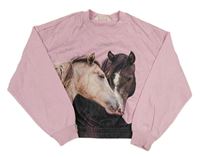 Růžová crop mikina s koňmi H&M
