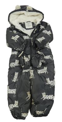 Antracitová šusťáková zimní kombinéza s kočkami a kapucí + rukavice George