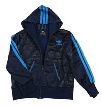 Tmavomodrá sportovní propínací mikina s kapucí Adidas