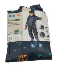 Nové - Tmavomodrá nepromokavá kombinéza se zvířaty a kapucí Lupilu