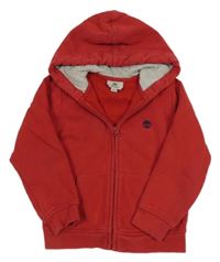 Červená propínací mikina s výšivkou a kapucí Timberland