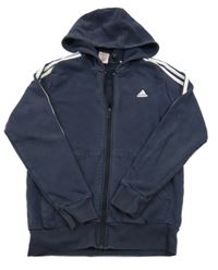 Tmavomodrá propínací mikina s logem a kapucí Adidas