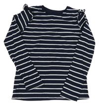 Tmavomodro-bílé pruhované triko s volánky F&F