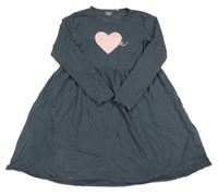 Antracitové bavlněné šaty se srdcem s nápisem Yigga