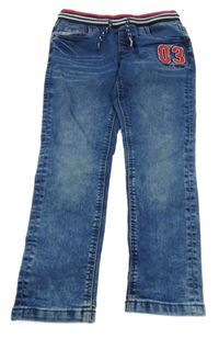 Modré rifle s číslem a úpletovým pasem C&A