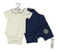 Nové - 2set - Tmavomodré riflové laclové kraťasy + smetanové body s límečkem M&S