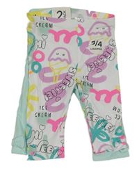 Nové - 2x capri legíny - bílé s nápisy + tyrkysové Pep&Co