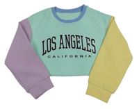 Tyrkysovo-žluto-lila crop mikina s nápisem Shein