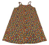 Černo-barevné květované šaty s knoflíky Primark