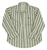 Khaki-bílá pruhovaná košile s výšivkou H&M