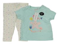 Nové - 2set - Světlemodré tričko s hvězdou + smetanové puntíkaté legíny Bluezoo