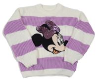 Smetanovo-lila pruhovaný svetr s Minnie s překlápěcími flitry C&A