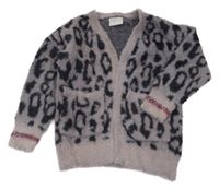 Šedo-černý vzorovaný chlupatý svetrový cardigan Matalan