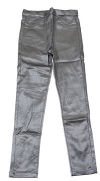 Stříbrné skinny kalhoty koženkového vzhledu Next