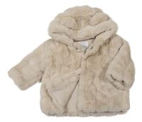 Béžová kožešinová zateplená bunda s kapucí s oušky Primark