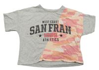 Šedo-růžové crop tričko s nápisem F&F
