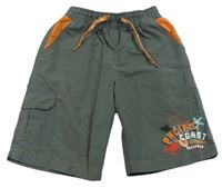 Khaki-oranžové šusťákové kraťasy s nápisem Early Days