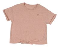 Světlerůžové melírované crop tričko s uzlem M&S