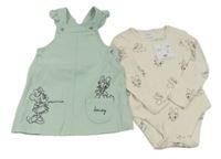 2 set - Zelené riflové laclové šaty s Minnie + bílé žebrované body s Daisy Disney