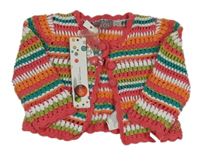 Nové - barevný perforovaný háčkovaný propínací svetr 