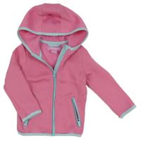 Růžová pletená thermo propínací mikina s modrým lemem a kapucí 