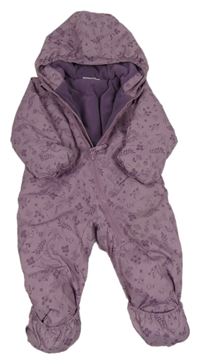 Fialová vzorovaná šusťáková zimní kombinéza s jednorožci a kapucí Ergee