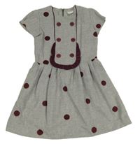 Šedé vlněné šaty s vínovými puntíky 