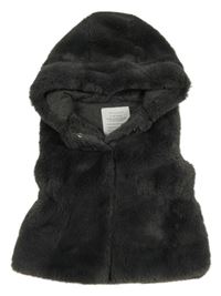 Tmavošedá kožešinová podšitá vesta s kapucí Primark