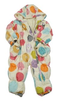 Smetanovo-barevná šusťáková zimní kombinéza se zvířaty a kapucí + rukavice Next