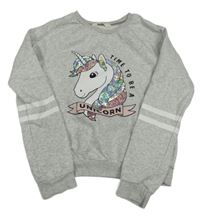 Šedá melírovaná mikina s jednorožcem z flitrů H&M
